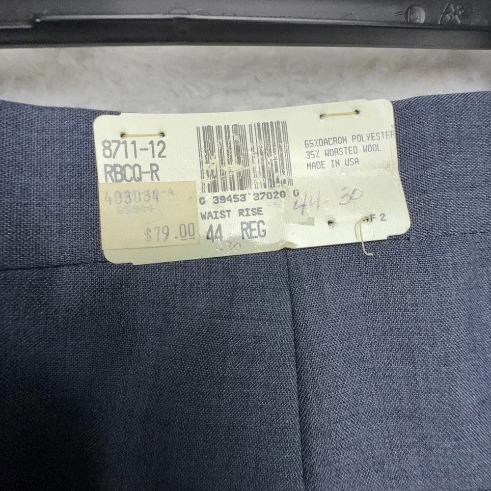 Racquet Club Mens Blue Pleated‎ Dress Pants 44x30 Wool Blend USA Made 8711-12